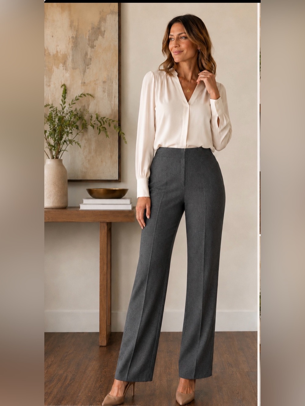 Larry Levine gray tailored dress pants mid-to-high rise flat front Size 8